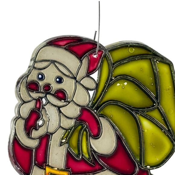 Vintage Faux Stained Glass Ornament Lot Santa Train Christmas Suncatcher Retro - Picture 7 of 13